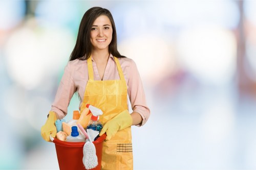 Professional cleaner reviewing service details before starting work